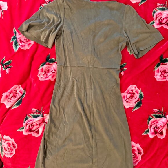 Kensie Olive Green Faux Suede Twist Front Tulip Hem Dress Women’s Size M - Picture 6 of 13